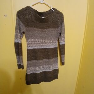 Striped Brown and Gray Sweater Dress